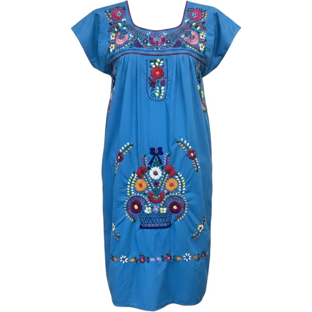 NWT Mexican Embroidered Huipil Dress Women's Floral Boho Folk Art Festival Sz M